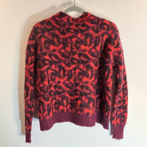 KAREN MILLEN Sz M Red Black Pink Animal Pattern Mock Neck Wool Mohair Sweater - Picture 6 of 7